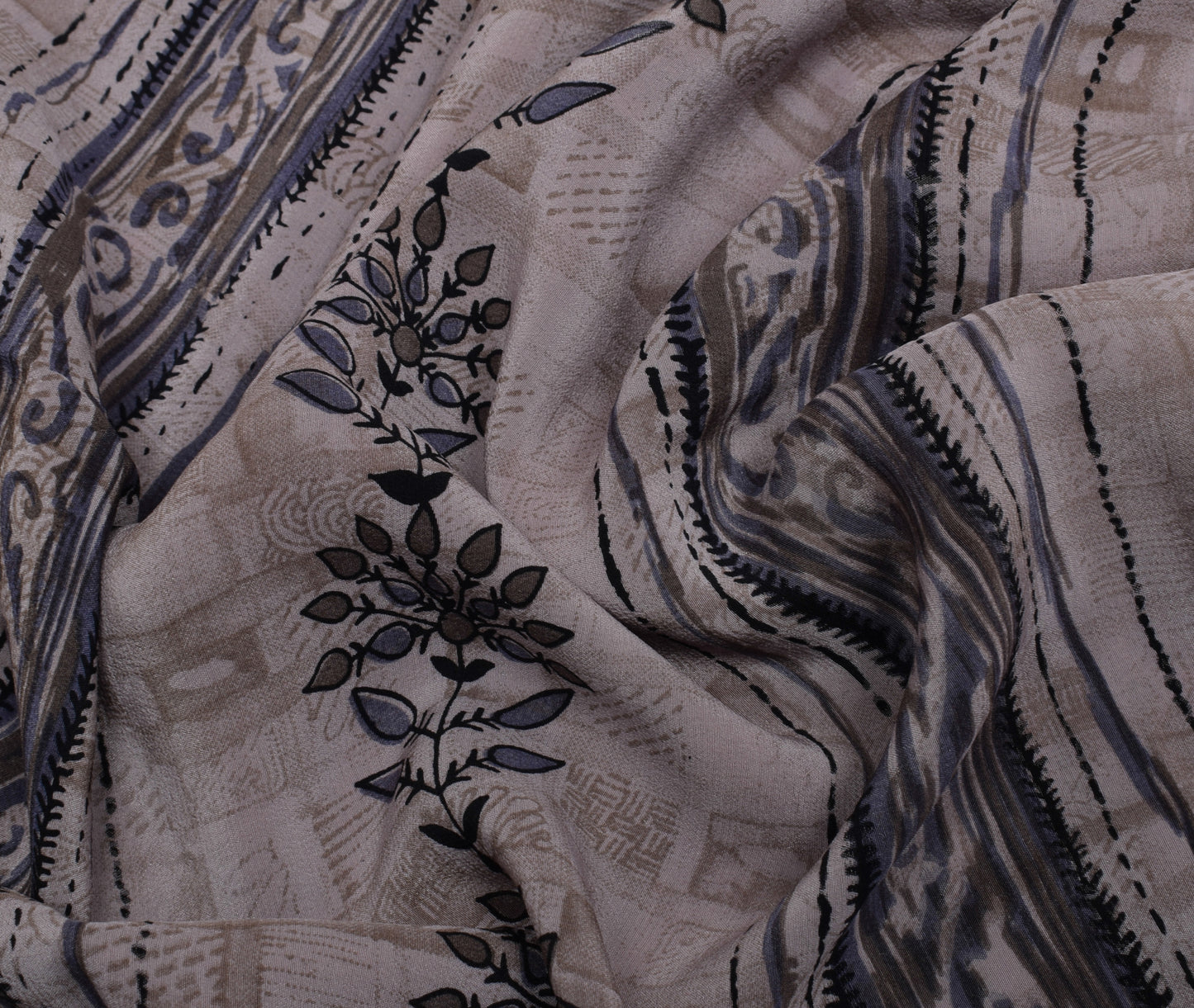 Sushila Vintage Indian Saree 100% Pure Crepe Silk Printed Floral Soft Fabric