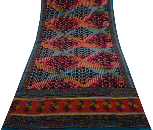 Sushila Vintage Multi-Color Saree Pure Crepe Silk Printed Floral Soft Fabric
