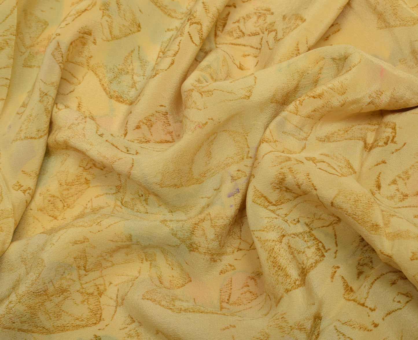 Sushila Vintage Yellow Saree 100% Pure Crepe Silk Printed Floral Soft Fabric