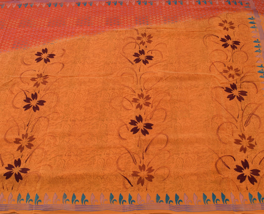 Sushila Vintage Indian Saree 100% Pure Crepe Silk Printed Floral Soft Fabric