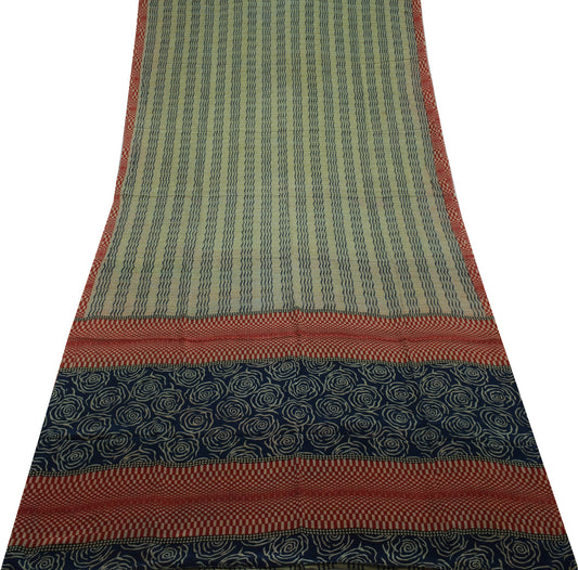 Sushila Vintage Green Saree 100% Pure Crepe Silk Printed 5 Yard Soft Fabric