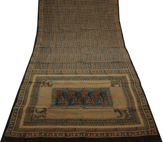 Sushila Vintage Indian Saree 100% Pure Crepe Silk Printed Floral Soft Fabric