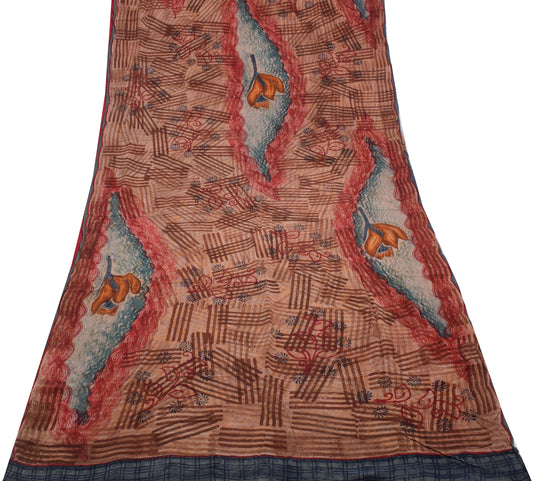 Sushila Vintage Indian Saree 100% Pure Crepe Silk Printed 5 Yard Soft Fabric