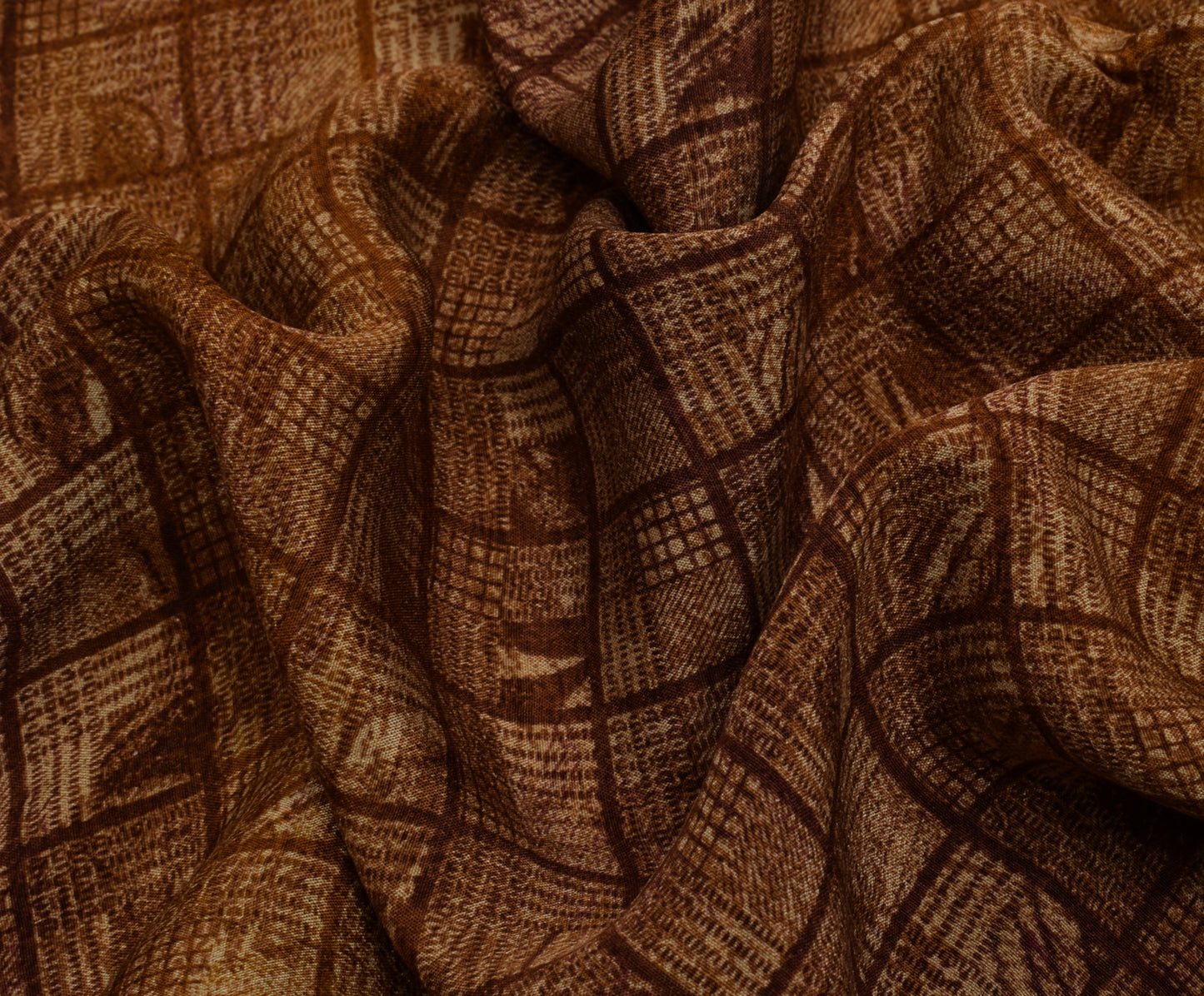 Sushila Vintage Brown Saree 100% Pure Crepe Silk Printed 5 Yard Soft Fabric