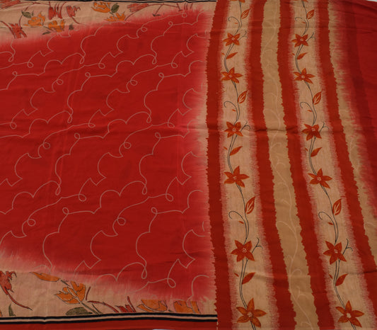 Sushila Vintage Indian Saree 100% Pure Crepe Silk Printed Floral Soft Fabric