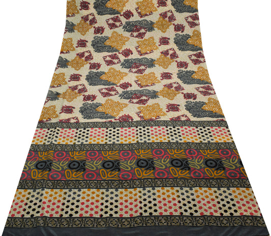 Sushila Vintage Cream Saree Blend Crepe Silk Printed Floral Soft Craft Fabric