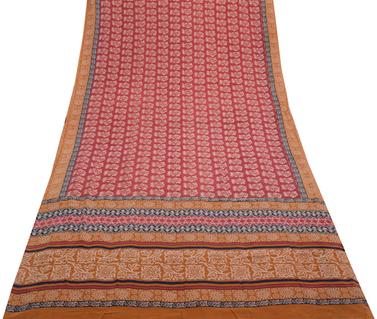 Sushila Vintage Pink Saree 100% Pure Crepe Silk Printed Floral Soft Fabric