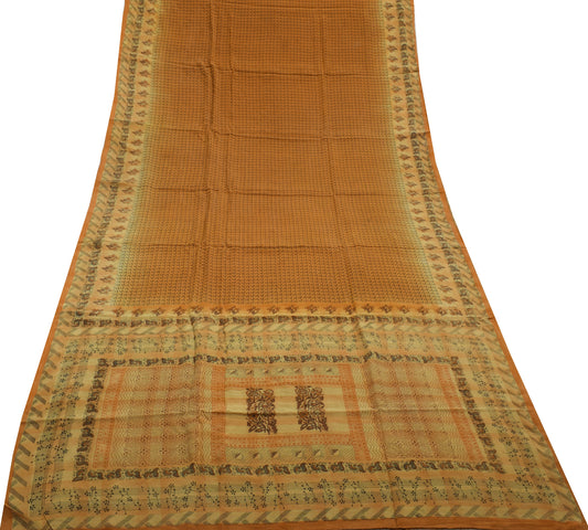 Sushila Vintage Mustard Saree 100% Pure Crepe Silk Printed Floral Soft Fabric