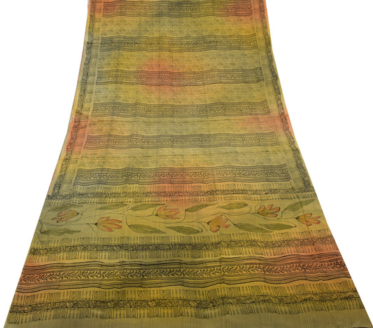 Sushila Vintage MultiColor Saree 100% Pure Crepe Silk Printed Floral Soft Fabric