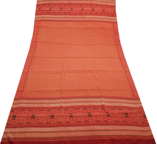 Sushila Vintage Peach Indian Saree 100% Pure Crepe Silk Printed Soft Fabric