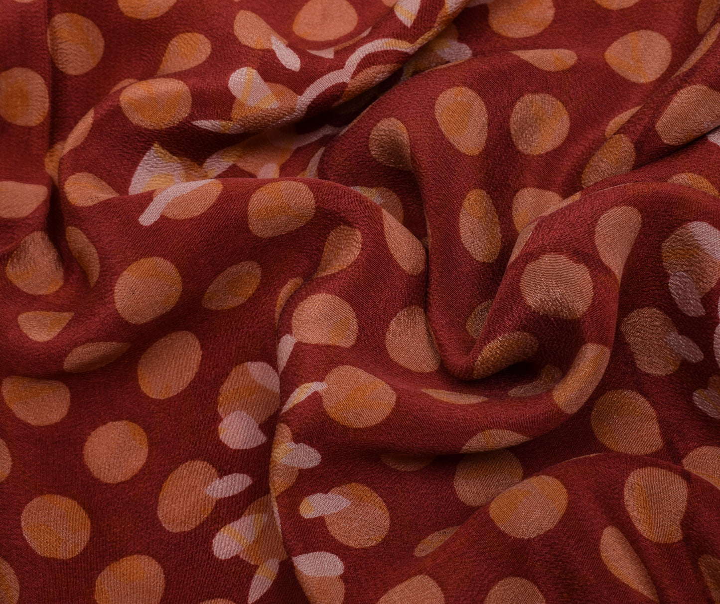 Sushila Vintage Indian Saree 100% Pure Crepe Silk Printed Polka Dots Soft Fabric