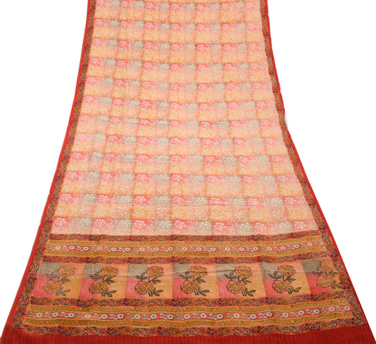 Sushila Vintage MultiColor Saree 100% Pure Crepe Silk Printed Floral Soft Fabric