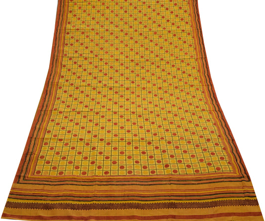 Sushila Vintage Yellow Saree 100% Pure Crepe Silk Printed 5 Yard Soft Fabric
