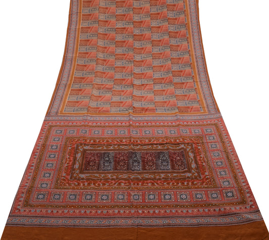 Sushila Vintage Indian Saree 100% Pure Crepe Silk Printed 5 Yard Soft Fabric