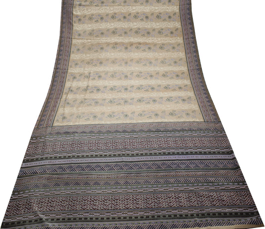 Sushila Vintage Indian Saree Blend Crepe Silk Printed Floral Soft 5 Yard Fabric