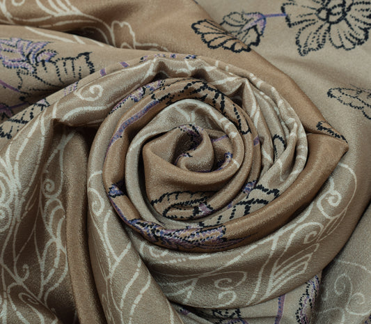 Sushila Vintage Indian Saree Blend Crepe Silk Printed Floral Soft 5 Yard Fabric