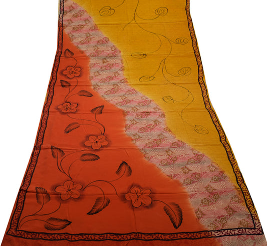 Sushila Vintage Multi-Color Saree Pure Crepe Silk Printed 5 Yard Soft Fabric