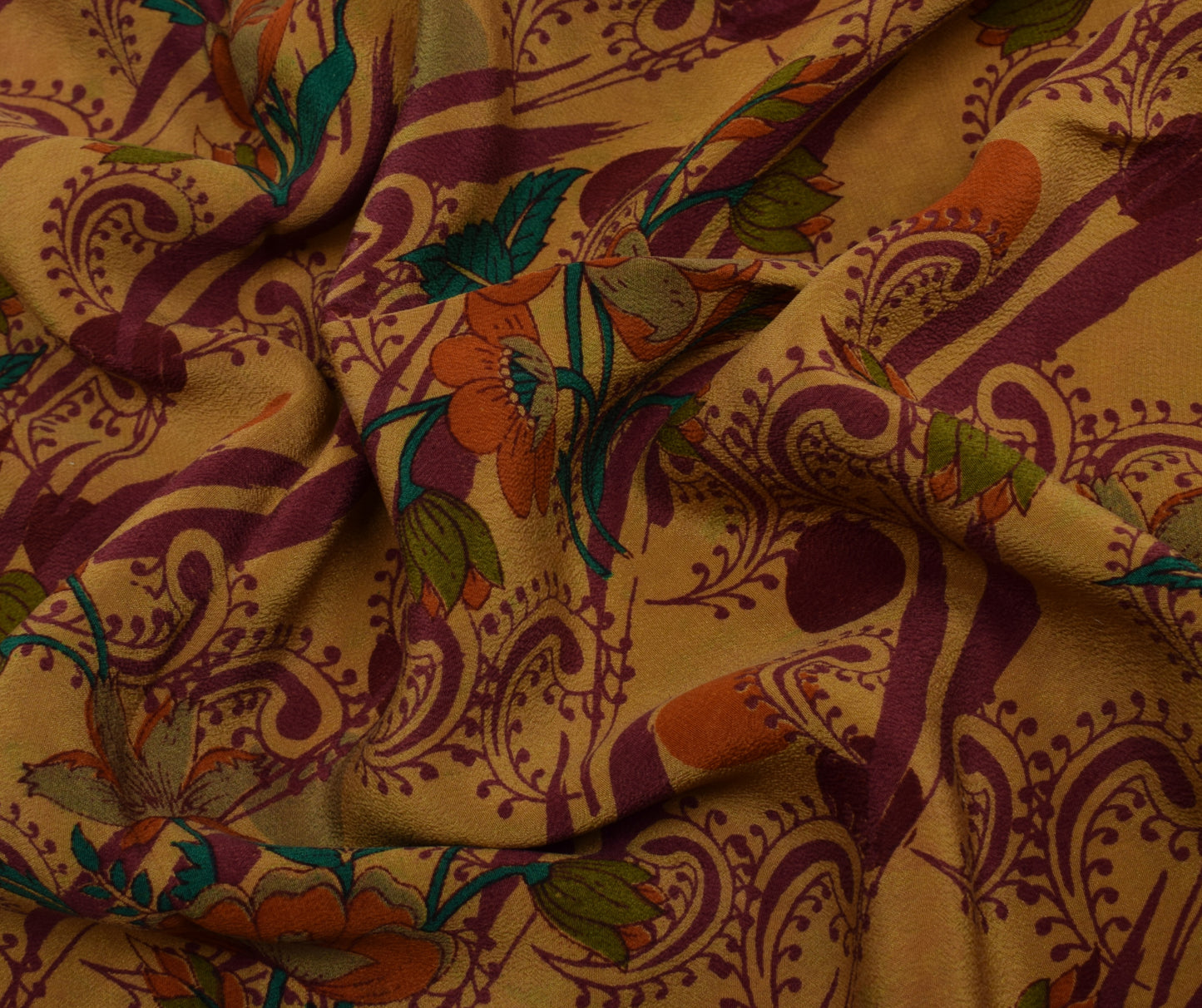 Sushila Vintage Light Brown Saree Pure Crepe Silk Printed Floral Soft Fabric