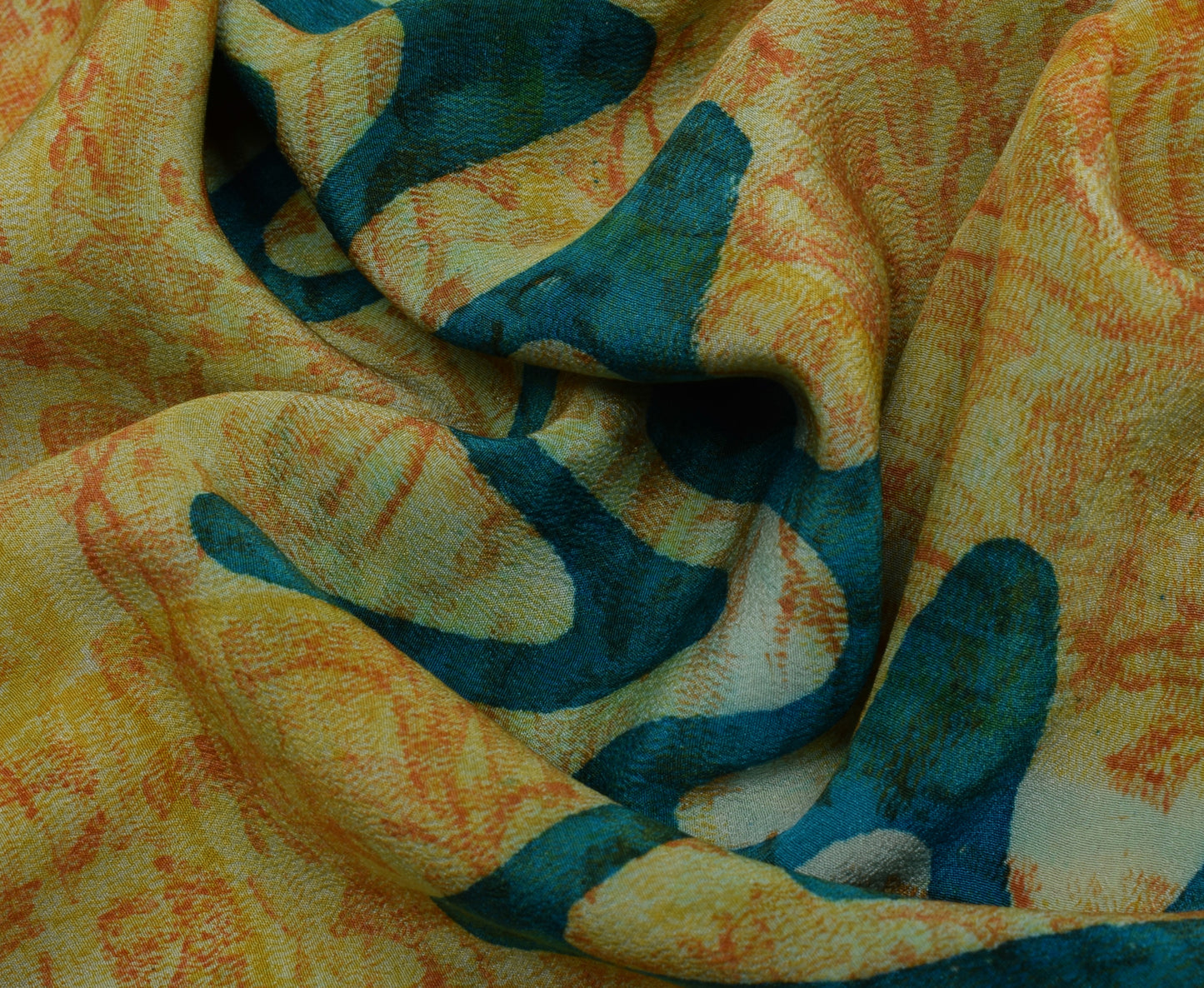 Sushila Vintage Indian Saree 100% Pure Crepe Silk Printed Soft Craft Fabric