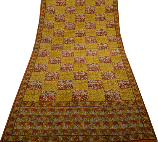 Sushila Vintage Green Saree 100% Pure Crepe Silk Printed Floral Soft Fabric