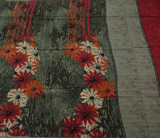 Sushila Vintage Indian Saree 100% Pure Crepe Silk Printed Floral Soft Fabric
