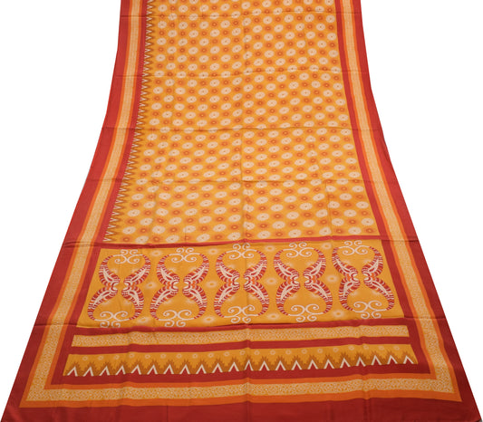 Sushila Vintage Mustard Saree 100% Pure Crepe Silk Printed Zig-Zag Soft Fabric