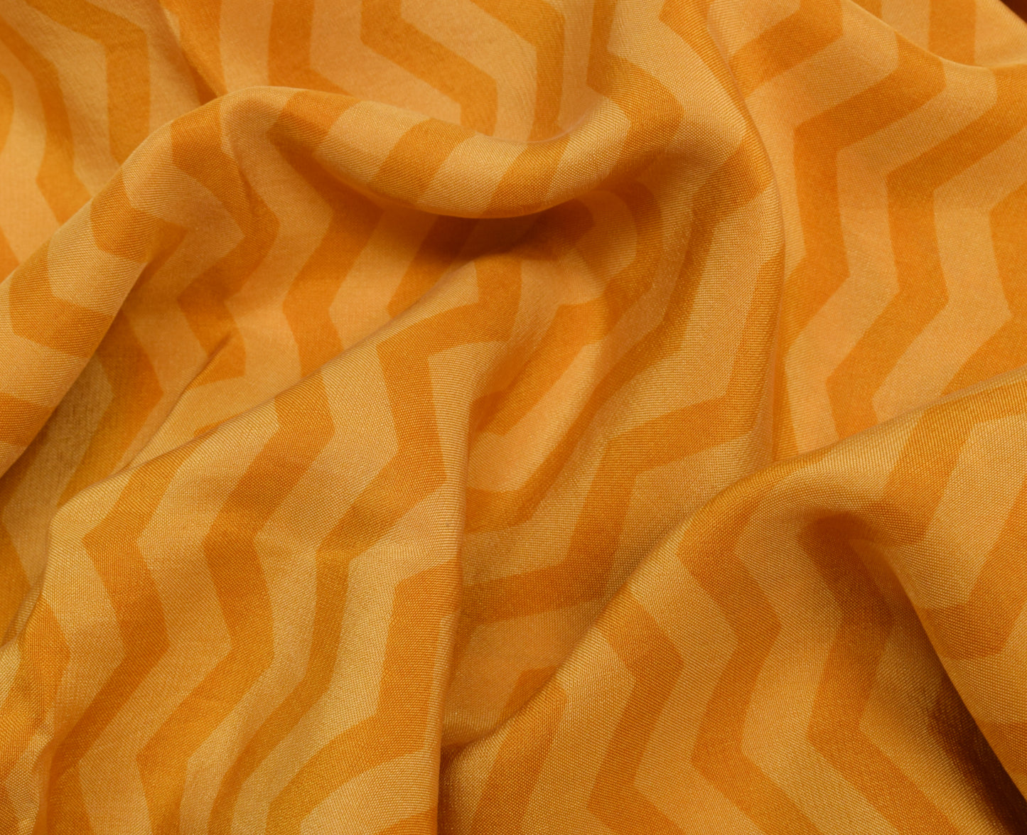 Sushila Vintage Mustard Saree 100% Pure Crepe Silk Printed Zig-Zag Soft Fabric