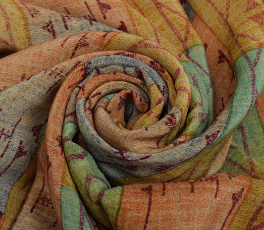Sushila Vintage Multi-Color Saree 100% Pure Crepe Silk Printed 5 YD Soft Fabric