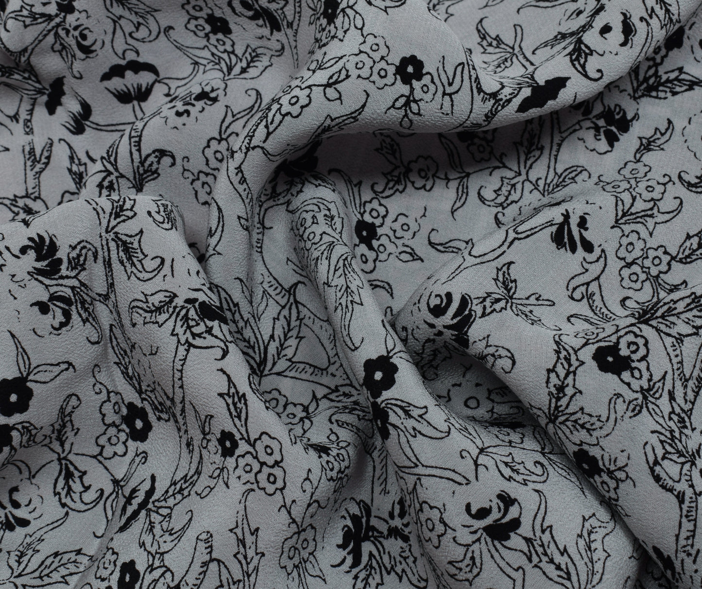 Sushila Vintage Gray Saree 100% Pure Crepe Silk Printed Floral Soft Craft Fabric