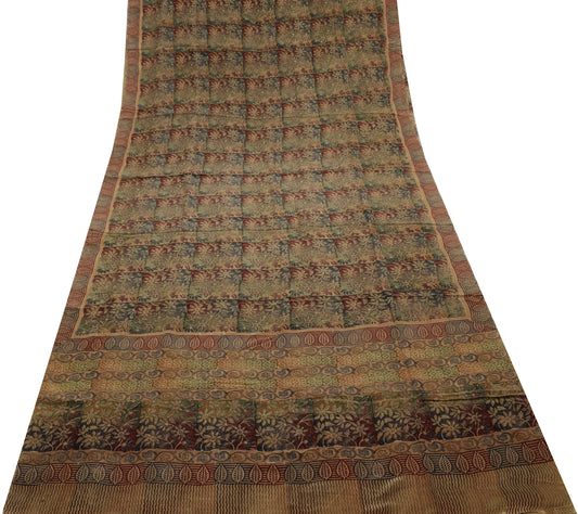 Sushila Vintage MultiColor Saree 100% Pure Crepe Silk Printed Floral Soft Fabric