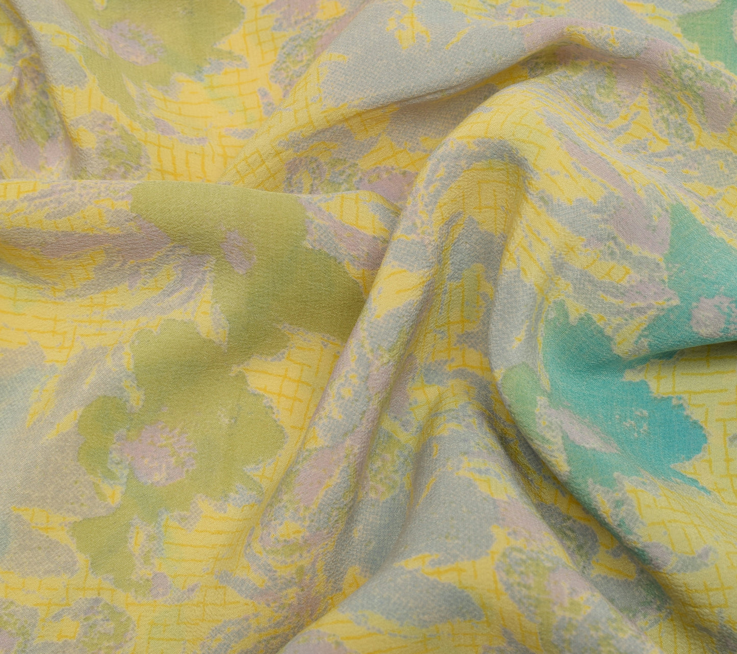 Sushila Vintage Yellow Saree 100% Pure Crepe Silk Printed Floral Soft Fabric