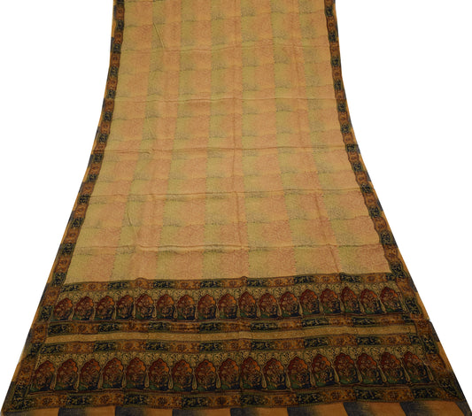 Sushila Vintage Brown Saree 100% Pure Crepe Silk Printed Floral Soft Fabric