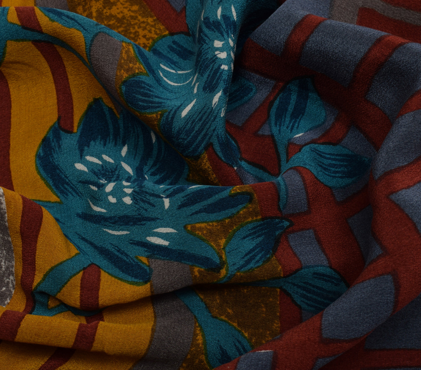 Sushila Vintage Mustard Saree 100% Pure Crepe Silk Printed Floral Soft Fabric