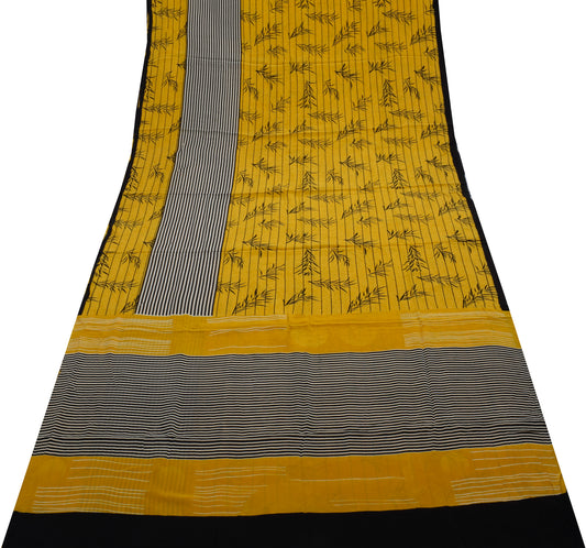 Sushila Vintage Yellow Saree 100% Pure Crepe Silk Printed Floral Soft Fabric