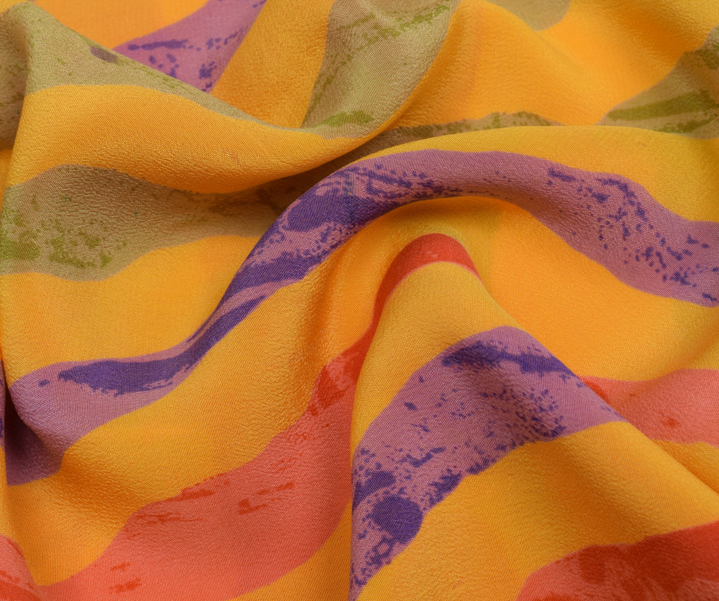 Sushila Vintage Yellow Indian Saree 100% Pure Crepe Silk Printed Soft Fabric