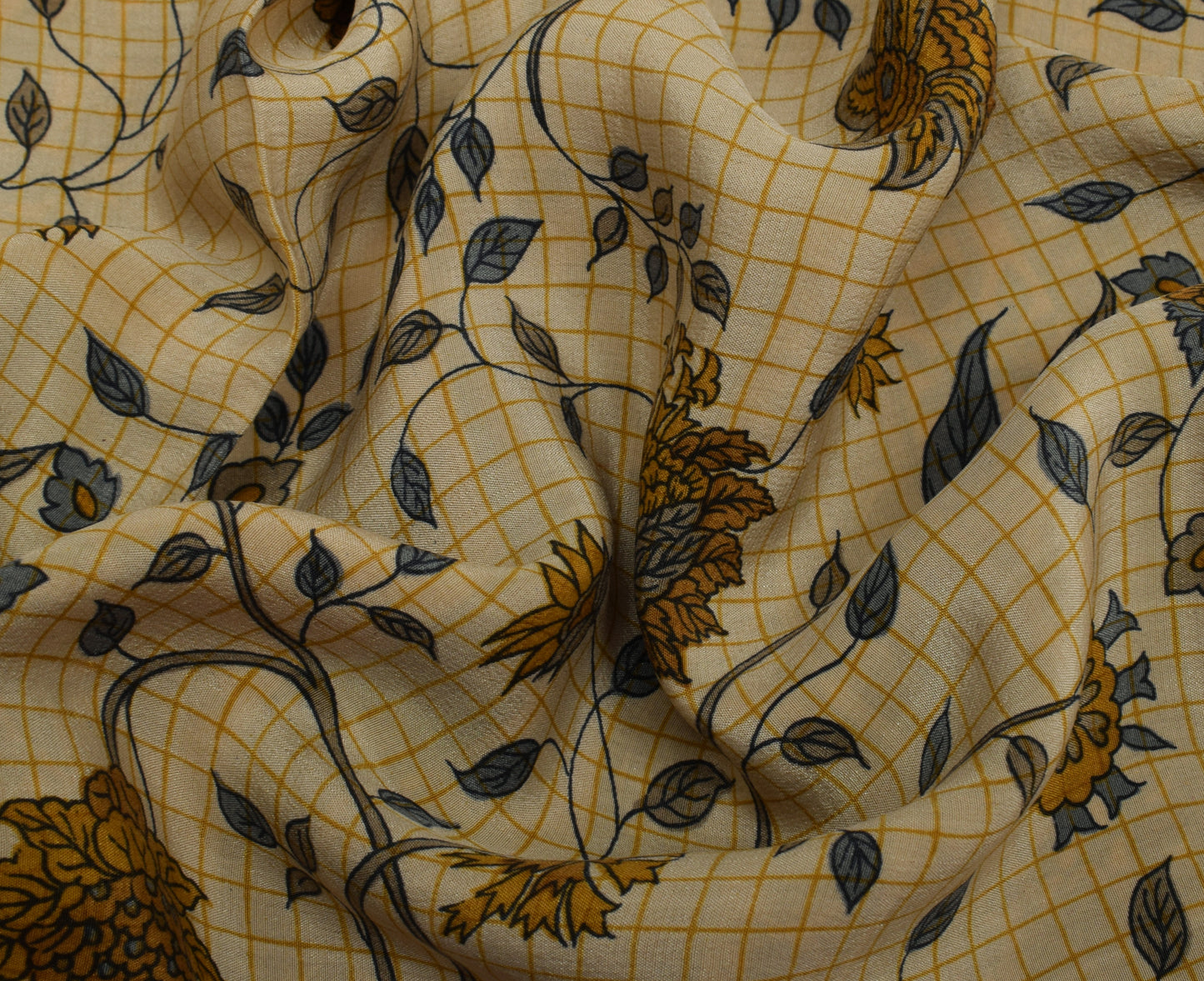 Sushila Vintage Light Brown Saree Pure Crepe Silk Printed Floral Soft Fabric