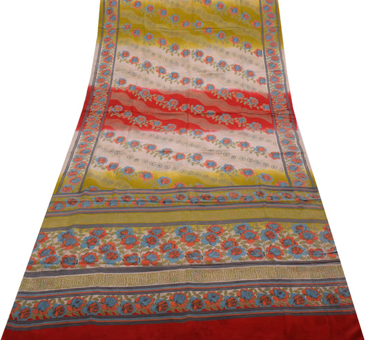 Sushila Vintage Multi-Color Saree Pure Crepe Silk Printed Floral Soft Fabric