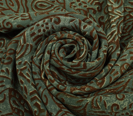 Sushila Vintage Green Saree 100% Pure Crepe Silk Printed Floral Soft Fabric