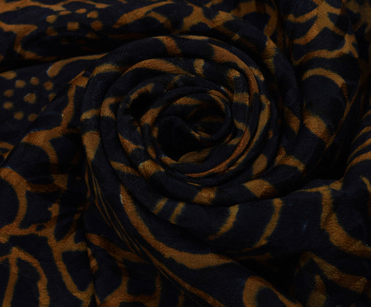 Sushila Vintage Dark Blue Saree 100% Pure Crepe Silk Printed Floral Soft Fabric