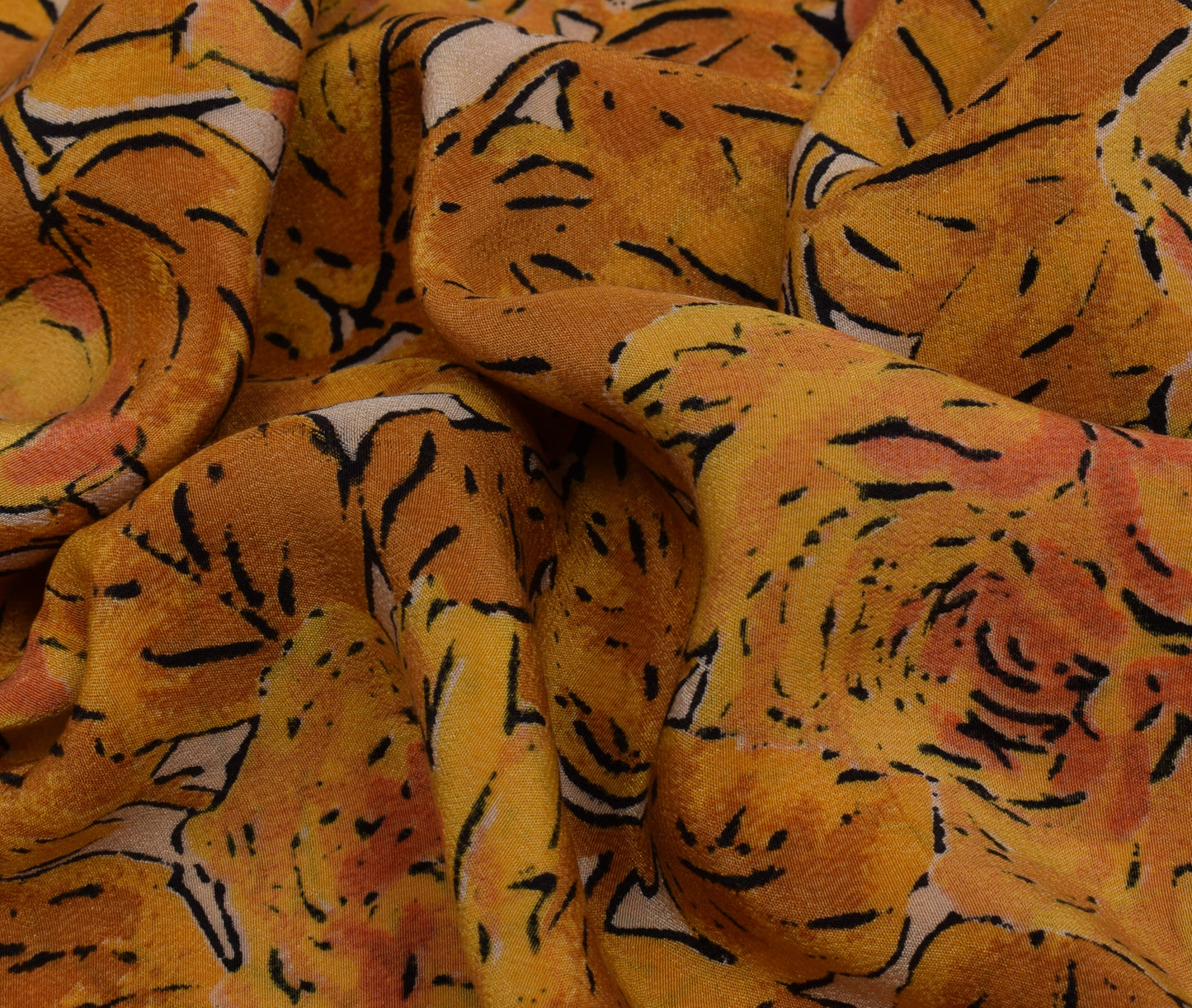 Sushila Vintage Indian Saree 100% Pure Crepe Silk Printed Floral Soft Fabric