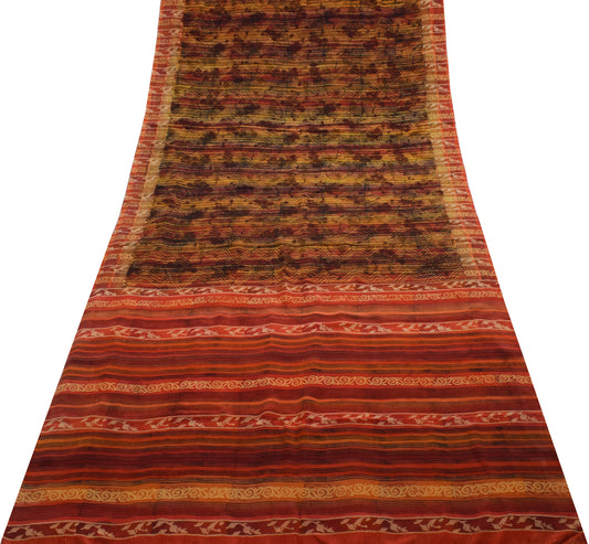 Sushila Vintage Multi-Color Saree 100% Pure Crepe Silk Printed Soft Craft Fabric