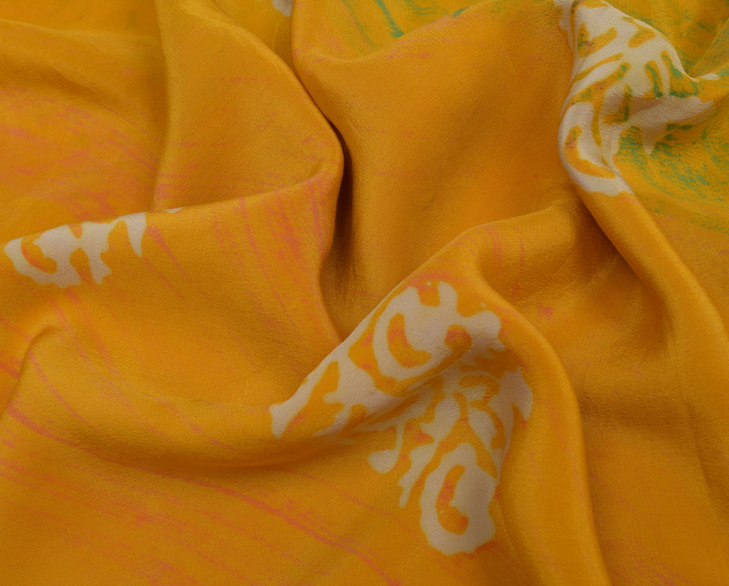 Sushila Vintage Yellow Saree 100% Pure Crepe Silk Printed Floral Soft Fabric