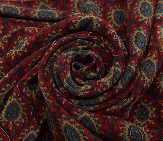 Sushila Vintage Maroon Saree 100% Pure Crepe Silk Printed Floral Soft Fabric