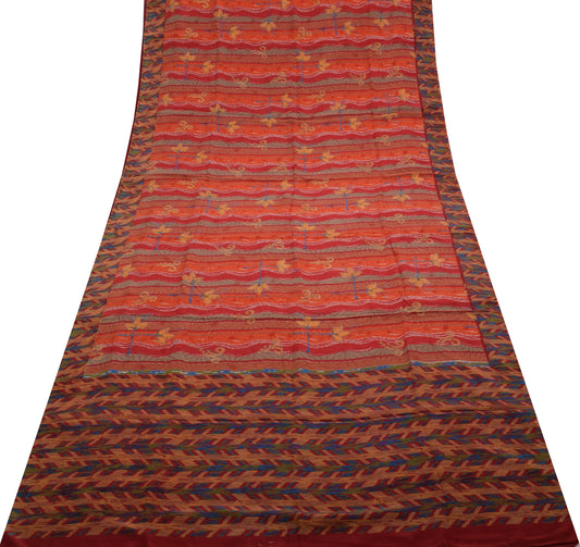Sushila Vintage MultiColor Saree 100% Pure Crepe Silk Printed Floral Soft Fabric
