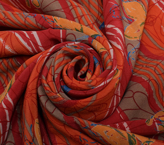Sushila Vintage MultiColor Saree 100% Pure Crepe Silk Printed Floral Soft Fabric