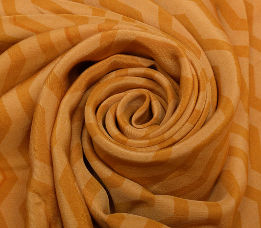 Sushila Vintage Mustard Saree 100% Pure Crepe Silk Printed Zig-Zag Soft Fabric