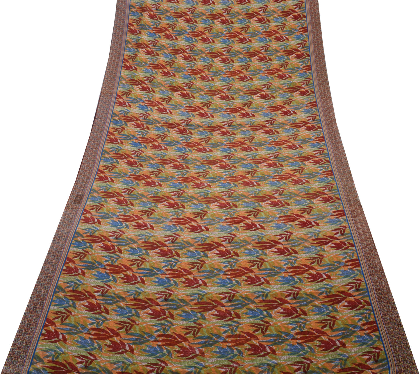 Sushila Vintage Indian Saree Blend Crepe Silk Printed Floral Soft Craft Fabric