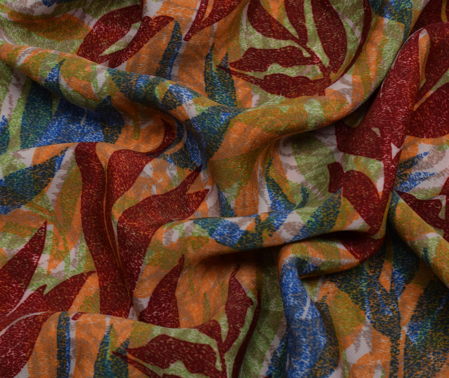 Sushila Vintage Indian Saree Blend Crepe Silk Printed Floral Soft Craft Fabric