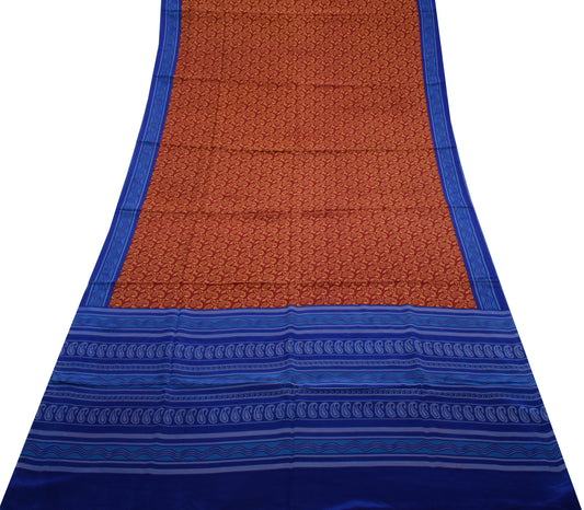 Sushila Vintage Maroon Saree 100% Pure Crepe Silk Printed Paisley Soft Fabric