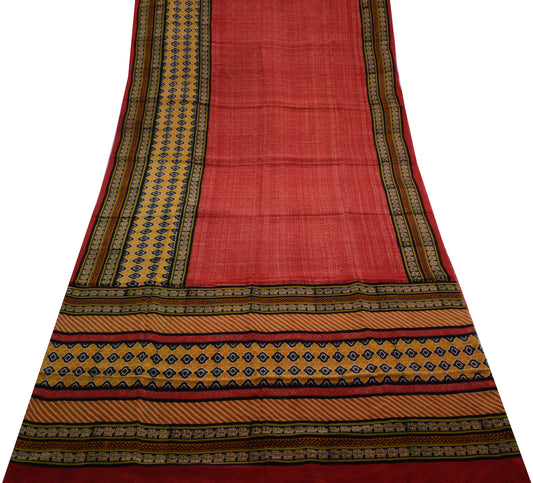 Sushila Vintage Indian Saree 100% Pure Crepe Silk Printed 5 Yard Soft Fabric